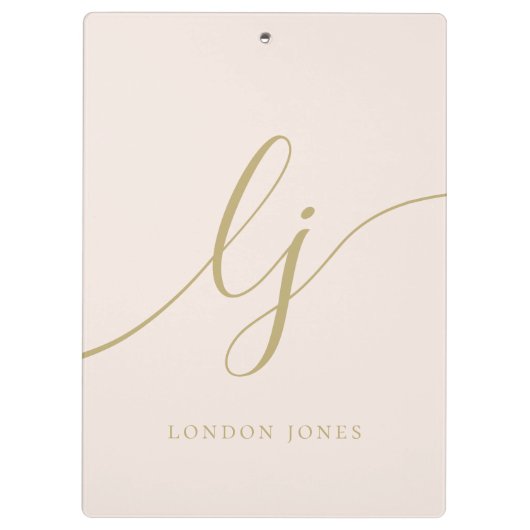 Monogram Initials Beruflich Blush Gold Name Klemmbrett (Rückseite)