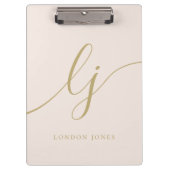 Monogram Initials Beruflich Blush Gold Name Klemmbrett (Vorderseite)