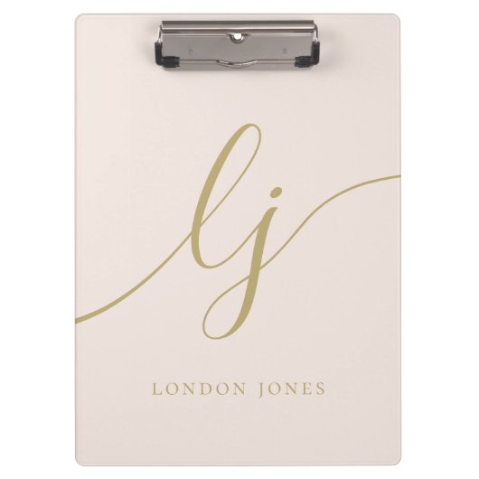 Monogram Initials Beruflich Blush Gold Name Klemmbrett (Vorderseite)