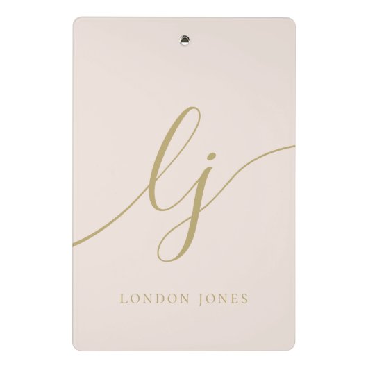 Monogram Initials Beruflich Blush Gold Script Mini Klemmbrett (Rückseite)