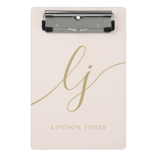 Monogram Initials Beruflich Blush Gold Script Mini Klemmbrett (Vorderseite)