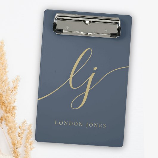 Monogram Initials Beruflich Gold Script Navy Mini Klemmbrett