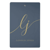 Monogram Initials Beruflich Gold Script Navy Mini Klemmbrett (Rückseite)