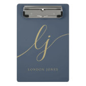 Monogram Initials Beruflich Gold Script Navy Mini Klemmbrett (Vorderseite)