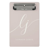 Monogram Initials Beruflich Minimal Rose Elfenbein Mini Klemmbrett (Vorderseite)
