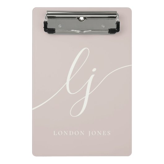 Monogram Initials Beruflich Minimal Rose Elfenbein Mini Klemmbrett (Vorderseite)