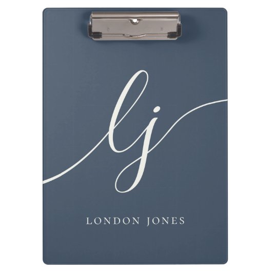 Monogram Initials Beruflich Script Navy Ivory Klemmbrett (Vorderseite)