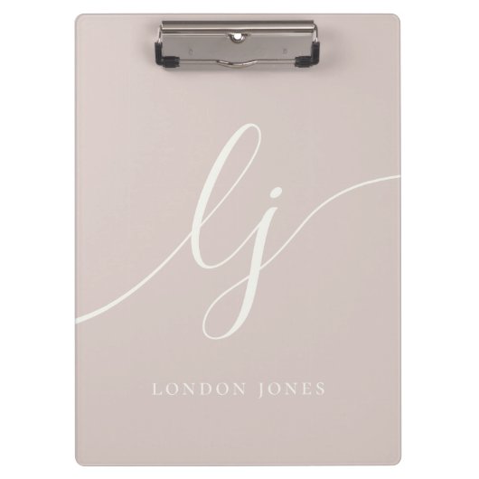 Monogram Initials Berufliche Rose Elfenbeinskript Klemmbrett (Vorderseite)