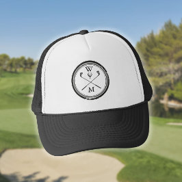 Monogram Initials Black and White Golf Truckerkappe