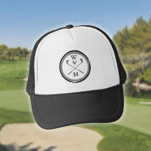 Monogram Initials Black and White Golf Truckerkappe