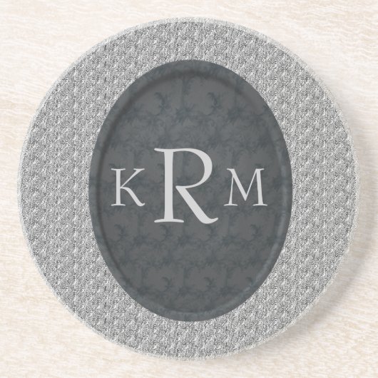Monogram Initials Black Floral Drink Untersetzer (Vorne)
