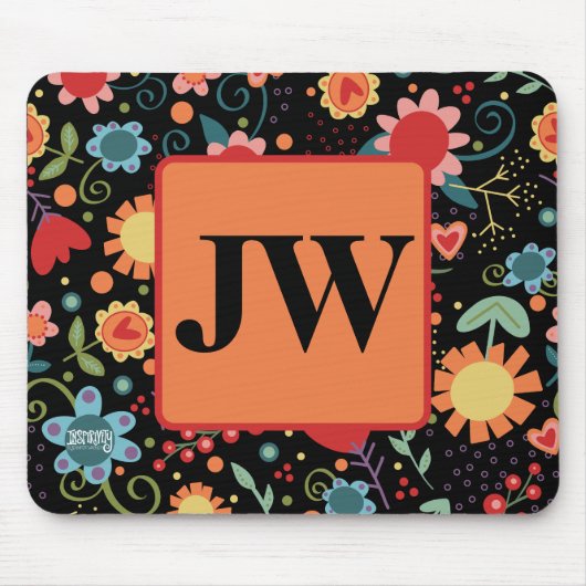 Monogram Initials Black Fun Floral Inspirivity Mousepad (Vorne)