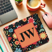Monogram Initials Black Fun Floral Inspirivity Mousepad