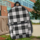 Monogram Initials Black Gingham Buffalo Karo Bedruckter Rucksack
