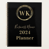 Monogram Initials Black Gold Business 2024 Planer (Vorderseite)
