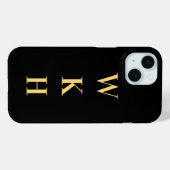 Monogram Initials Black Gold Case-Mate iPhone Hülle (Rückseite (Horizontal))