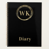 Monogram Initials Black Gold Circles Diary Planer (Vorderseite)