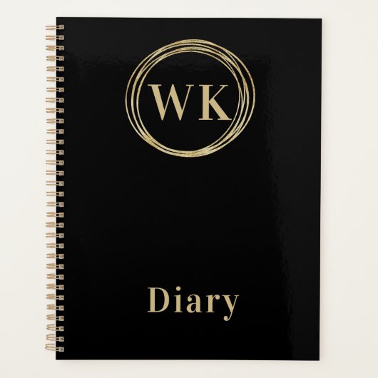 Monogram Initials Black Gold Circles Diary Planer (Vorderseite)