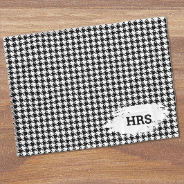 Monogram Initials Black & White Houndstooth Fleece