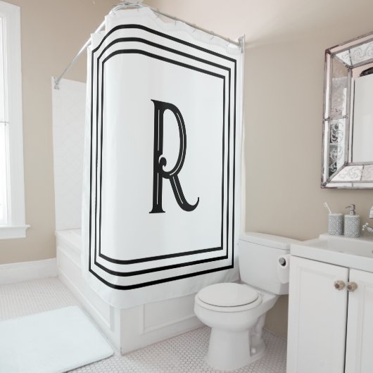 Monogram Initials Black White Script Decorative Duschvorhang (Beispiel)