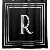 Monogram Initials Black White Script Stylish Duschvorhang (Vorderseite)