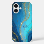 Monogram Initials Blue Gold Glitzer Case-Mate iPhone Hülle (Rückseite)