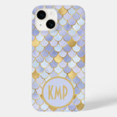Monogram Initials Blue Gold Mermaid Scales Case-Mate iPhone Hülle (Rückseite)