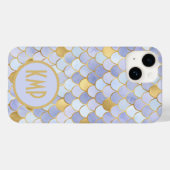 Monogram Initials Blue Gold Mermaid Scales Case-Mate iPhone Hülle (Rückseite (Horizontal))