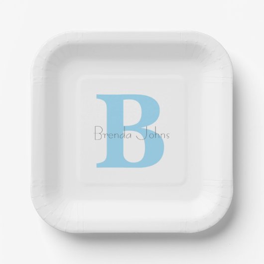 Monogram Initials Blue Individuelle Name Baby Shoo Pappteller (Vorderseite)