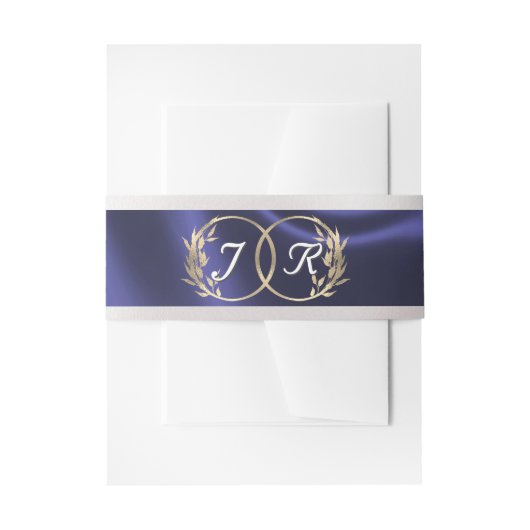 Monogram Initials Blue Ribbon Wedding Einladungsbanderole (Vorderseite Beispiel)