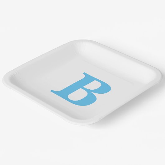 Monogram Initials Blue White Baby Dusche Custom Pappteller (Gewinkelt)