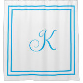 Monogram Initials Blue White Custom Script Name Duschvorhang (Vorderseite)