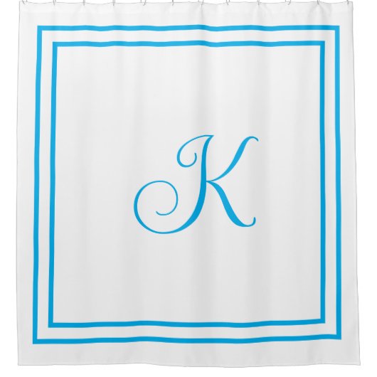 Monogram Initials Blue White Custom Script Name Duschvorhang (Vorderseite)