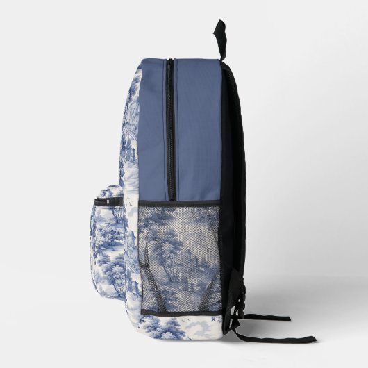 Monogram Initials Blue White Toile Pattern Bedruckter Rucksack (Rechts)