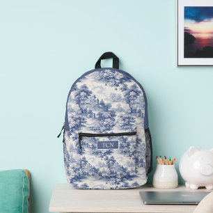 Monogram Initials Blue White Toile Pattern Bedruckter Rucksack