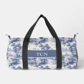 Monogram Initials Blue White Toile Pattern Duffle Bag (Vorderseite)