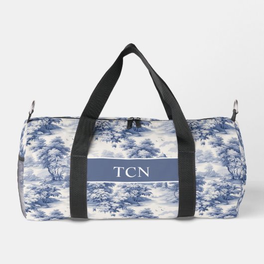 Monogram Initials Blue White Toile Pattern Duffle Bag (Rückseite)