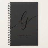 Monogram Initials Business Black Calligraphy Planer (Vorderseite)