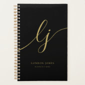 Monogram Initials Business Black Gold Initials Planer (Vorderseite)