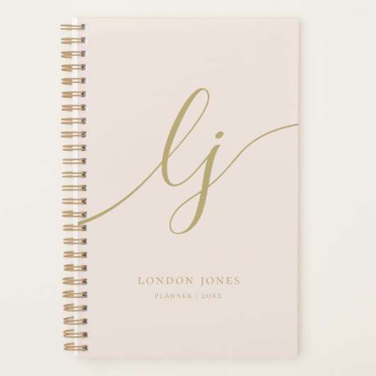 Monogram Initials Business Blush Gold Script Name Planer (Vorderseite)
