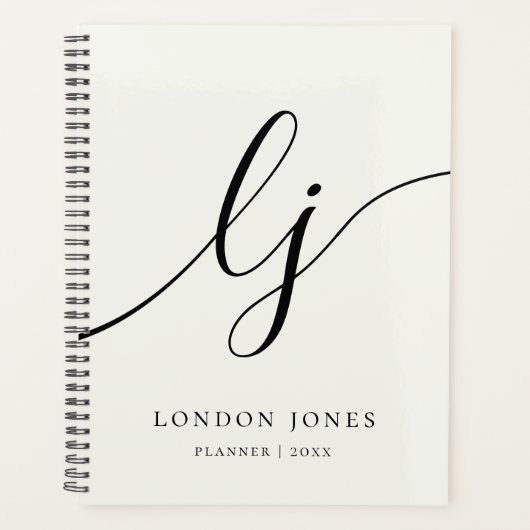 Monogram Initials Business Planner Elfenbeinschrif Planer (Vorderseite)