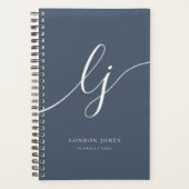 Monogram Initials Business Planner Script Navy Planer (Vorderseite)