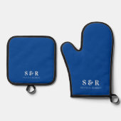 Monogram Initials Couple Name Blue Ofenhandschuh & Topflappen-Set (Vorderseite)