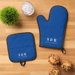 Monogram Initials Couple Name Blue Ofenhandschuh & Topflappen-Set