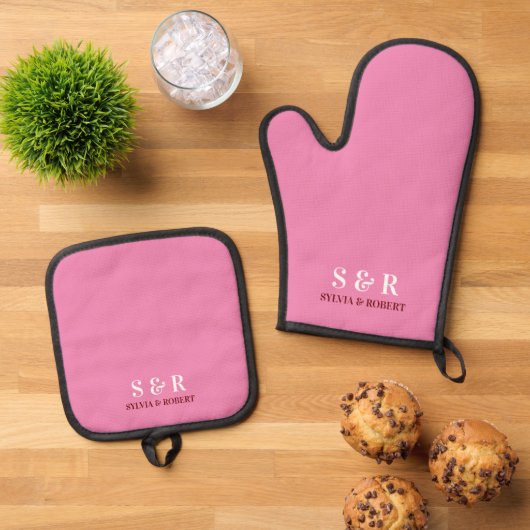 Monogram Initials Couple Name Pink Ofenhandschuh & Topflappen-Set (Oben Unten)