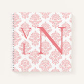 Monogram Initials Damask Peach Notebook Notizblock (Vorderseite)