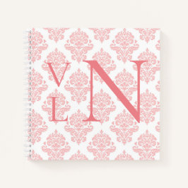 Monogram Initials Damask Peach Notebook Notizblock