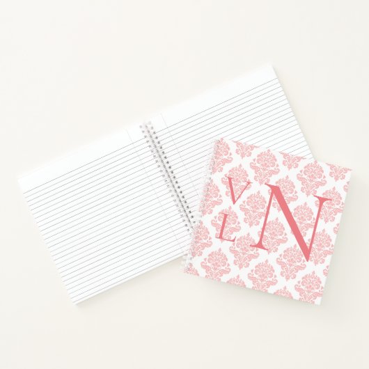 Monogram Initials Damask Peach Notebook Notizblock (Innenseite)
