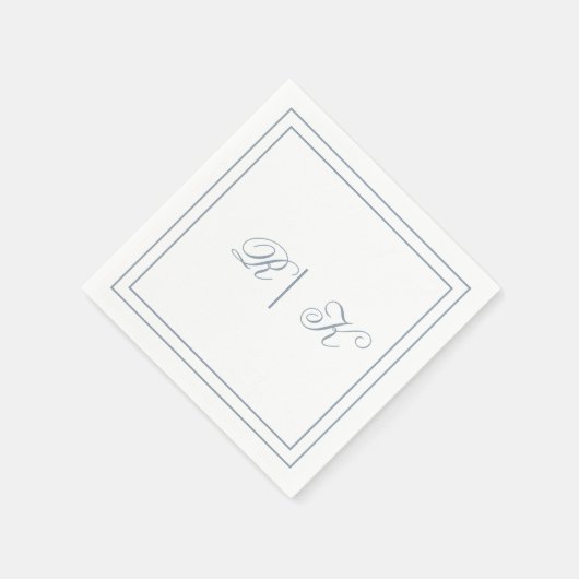 Monogram Initials Dusty Blue Minimal Wedding Serviette (Ecke)