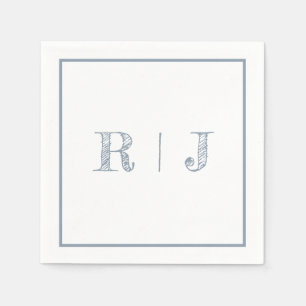 Monogram Initials Dusty Blue Modern Wedding Serviette